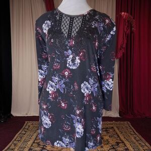 Y2K Whimsygoth Floral W Lace Top, Size 3X,3/4 Sleeve, One Button,